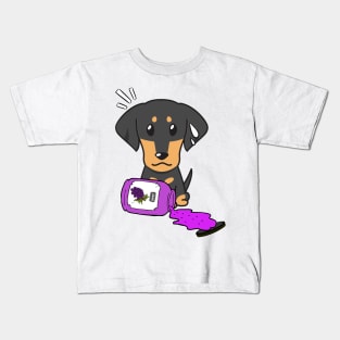 Naughty Dachshund Spills a jar of grape jam! Kids T-Shirt